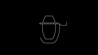 White line Boat with oars icon isolated on black background. Water sports, extreme sports, holiday, vacation, team building. 4K Video motion graphic animation.