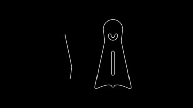 Yüzme ikonu için beyaz çizgili plastik yüzgeçler siyah arka planda izole edilmiş. Dalış ekipmanları. Olağanüstü bir spor. Su altı ekipmanları. 4K Video hareketli grafik canlandırması.