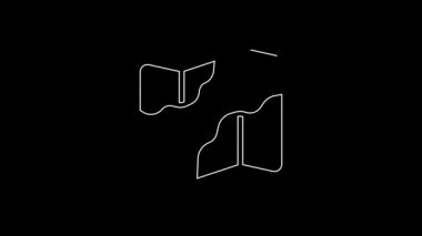 White line Camping and hiking on map icon isolated on black background. 4K Video motion graphic animation.