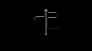 Beyaz çizgi trafik levhası. Siyah arkaplanda sinyal simgesi izole edildi. İşaretçi sembolü. İzole sokak bilgi levhası. Yön tabelası. 4K Video hareketli grafik canlandırması.