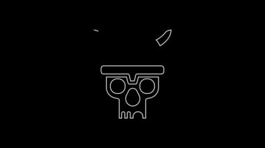 White line Skull with viking helmet icon isolated on black background. Happy Halloween party. 4K Video motion graphic animation.