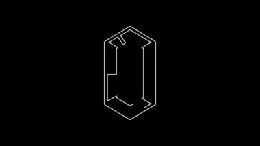 Beyaz çizgi taşı simgesi siyah arkaplanda izole edildi. Mücevher sembolü. Elmas. 4K Video hareketli grafik canlandırması.