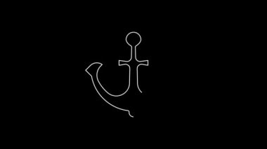 Beyaz çizgi dayanak noktası simgesi siyah arkaplanda izole edildi. 4K Video hareketli grafik canlandırması.