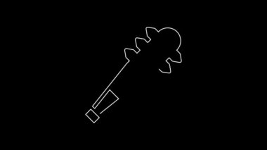 White line Medieval chained mace ball icon isolated on black background. Morgenstern medieval weapon or mace with spikes. 4K Video motion graphic animation.
