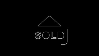 White line Hanging sign with text Sold icon isolated on black background. Auction sold. Sold signboard. Bidding concept. Auction competition. 4K Video motion graphic animation.