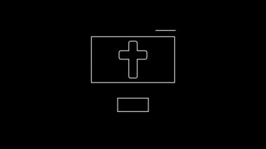 White line Christian cross on monitor icon isolated on black background. Church cross. 4K Video motion graphic animation.
