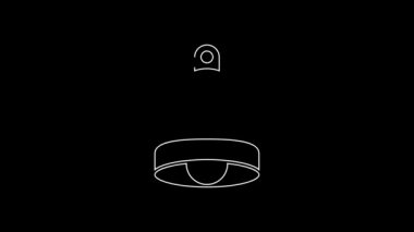 White line Church bell icon isolated on black background. Alarm symbol, service bell, handbell sign, notification symbol. 4K Video motion graphic animation.