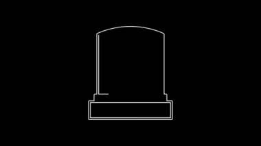 Siyah zemin üzerinde mezar taşı simgesi olan beyaz çizgi mezar taşı. 4K Video hareketli grafik canlandırması.