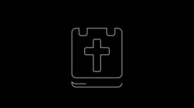 White line Calendar with Easter icon isolated on black background. Spring Christian Holiday symbol. 4K Video motion graphic animation.