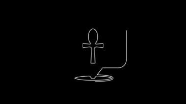 White line Cross ankh icon isolated on black background. Egyptian word for life or symbol of immortality. 4K Video motion graphic animation.