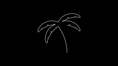 White line Tropical palm tree icon isolated on black background. Coconut palm tree. 4K Video motion graphic animation.