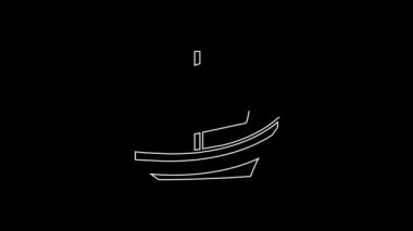 White line Egyptian ship icon isolated on black background. Egyptian papyrus boat. 4K Video motion graphic animation.