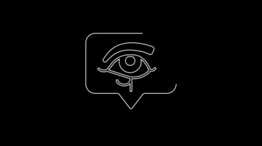 White line Eye of Horus icon isolated on black background. Ancient Egyptian goddess Wedjet symbol of protection, royal power and good health. 4K Video motion graphic animation.