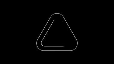White line Fire flame in triangle icon isolated on black background. Warning sign of flammable product. 4K Video motion graphic animation.