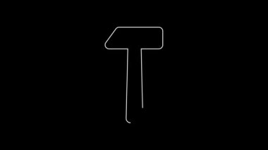 Beyaz çizgi çekiç simgesi siyah arkaplanda izole edildi. Tamir için bir araç. 4K Video hareketli grafik canlandırması.