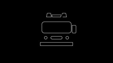 White line Fire truck icon isolated on black background. Fire engine. Firefighters emergency vehicle. 4K Video motion graphic animation.