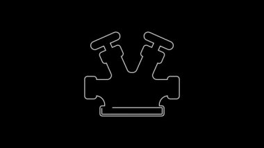 Beyaz çizgi yangın musluğu simgesi siyah arkaplanda izole edildi. 4K Video hareketli grafik canlandırması.