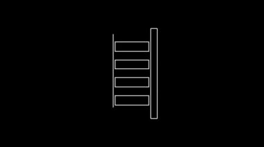 White line Fire escape icon isolated on black background. Pompier ladder. Fireman scaling ladder with a pole. 4K Video motion graphic animation.