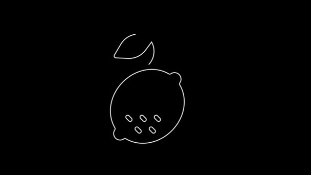 White Line Lemon Icon Isolated Black Background Video Motion Graphic — Stock video