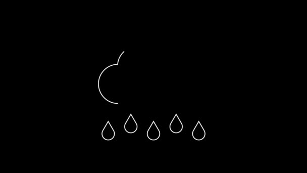 Siyah Zemin Üzerinde Yağmur Ikonu Olan Beyaz Çizgi Bulutu Yağmur — Stok video