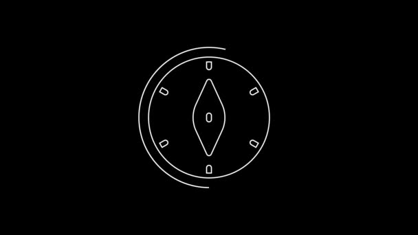 Weiße Linie Kompass Symbol Isoliert Auf Schwarzem Hintergrund Windrose Navigationssymbol — Stockvideo