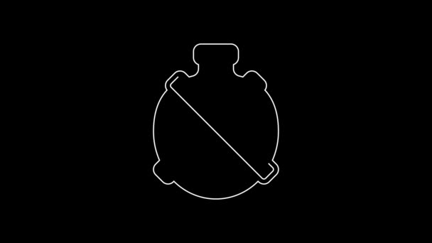 白い線黒の背景に隔離されたカノテンウォーターボトルのアイコン 観光フラスコのアイコン キャンペーンで水の使用のジャー 4Kビデオモーショングラフィックアニメーション — ストック動画