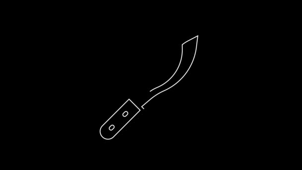 White Line Machete Big Knife Icon Isolated Black Background Video — Vídeo de Stock