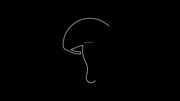 White Line Mushroom Icon Isolated Black Background Video Motion Graphic — Vídeo de stock