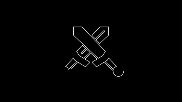 White Line Crossed Medieval Sword Icon Isolated Black Background Medieval — Stockvideo
