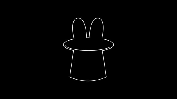 Weiße Linie Magier Hut Und Hasenohren Symbol Isoliert Auf Schwarzem — Stockvideo