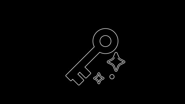 White Line Old Magic Key Icon Isolated Black Background Video — Wideo stockowe