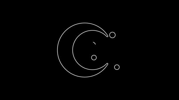 White Line Moon Stars Icon Isolated Black Background Cloudy Night — Stockvideo