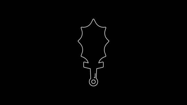 White Line Magic Sword Fire Icon Isolated Black Background Fiery — Wideo stockowe