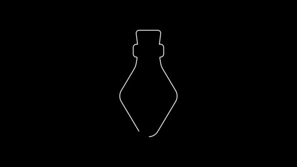 Biała Linia Butelka Ikoną Eliksiru Odizolowana Czarnym Tle Flask Magicznym — Wideo stockowe