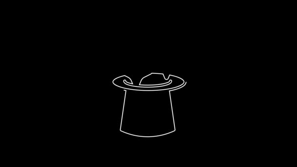 White Line Magic Hat Icon Isolated Black Background Magic Trick — Stock videók