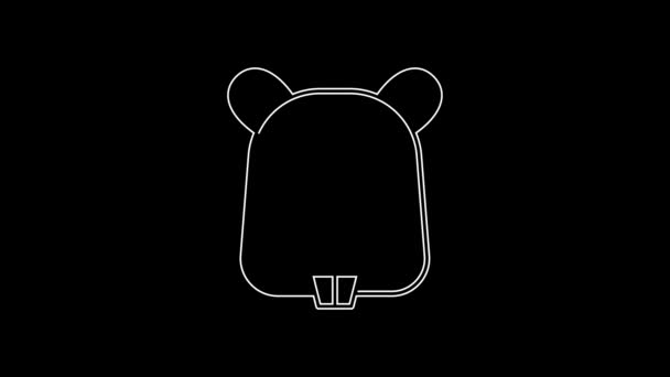 White Line Beaver Animal Icon Isolated Black Background Video Motion — Vídeos de Stock