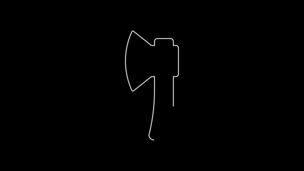 White Line Wooden Axe Icon Isolated Black Background Lumberjack Axe — Stock Video