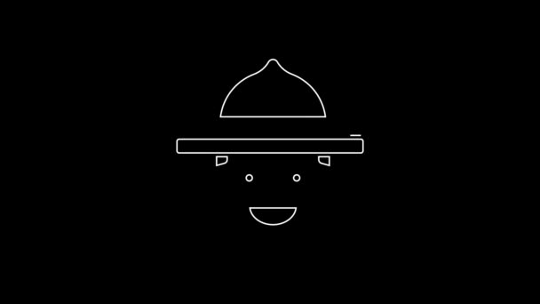 White Line Canadian Ranger Hat Uniform Icon Isolated Black Background — Vídeos de Stock