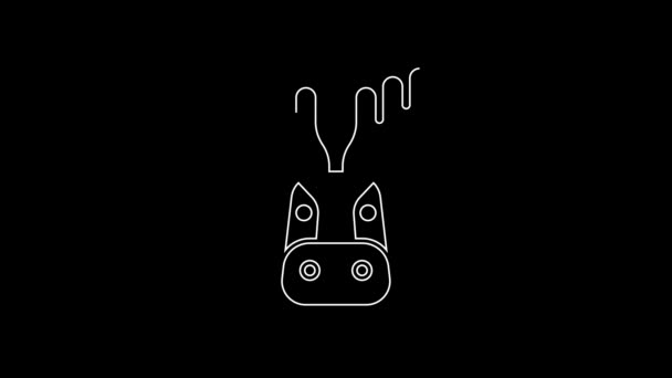 White Line Deer Head Antlers Icon Isolated Black Background Video — Stock Video