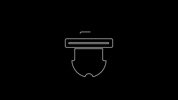 White Line Hockey Helmet Icon Isolated Black Background Video Motion — Stok video