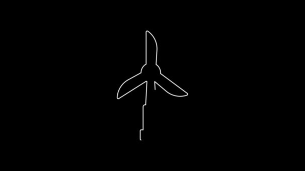 White Line Wind Turbine Icon Isolated Black Background Wind Generator — Stock Video