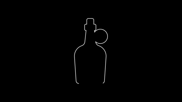 White Line Bottle Maple Syrup Icon Isolated Black Background Video — Vídeos de Stock