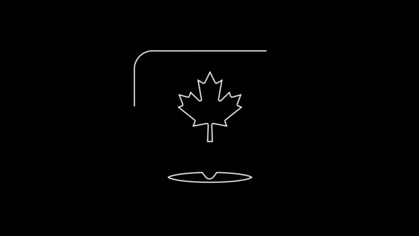 White Line Canadian Maple Leaf Icon Isolated Black Background Canada — Stock video