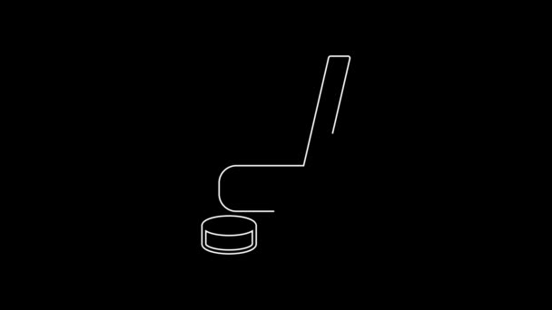 White Line Ice Hockey Stick Puck Icon Isolated Black Background — Stock Video