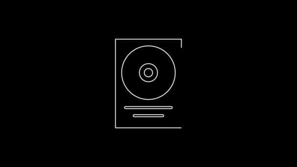 White Line Disk Award Frame Icon Isolated Black Background Modern — Vídeo de Stock