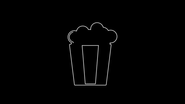 Белая Линия Попкорн Картонной Коробке Значок Выделен Черном Фоне Коробка — стоковое видео