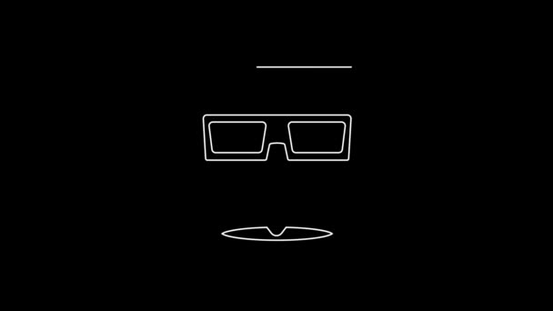 Biała Linia Okulary Kinematograficzne Ikona Izolowane Czarnym Tle Animacja Graficzna — Wideo stockowe