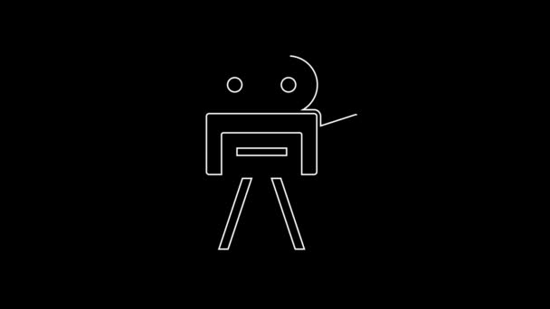 Bílá Čára Retro Kamera Ikona Izolované Černém Pozadí Videokamera Filmová — Stock video