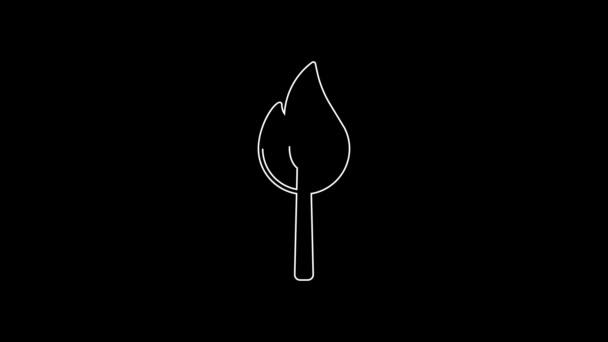 White Line Burning Match Fire Icon Isolated Black Background Match — 图库视频影像
