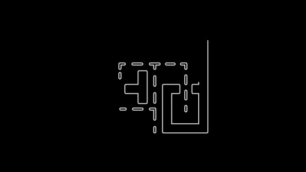 Иконка Плана Эвакуации Белой Линии Изолирована Черном Фоне План Пожарного — стоковое видео